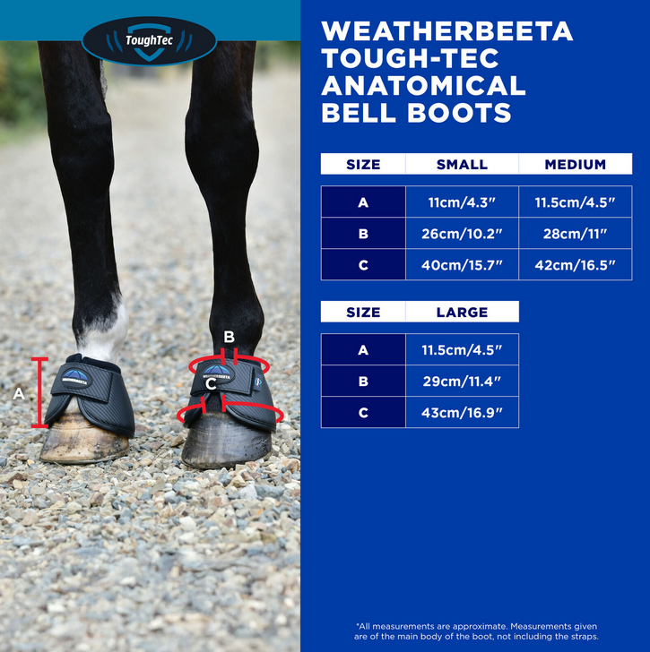 2025 WeatherBeeta Tough-Tec Anatomical Bell Boots  Size Chart